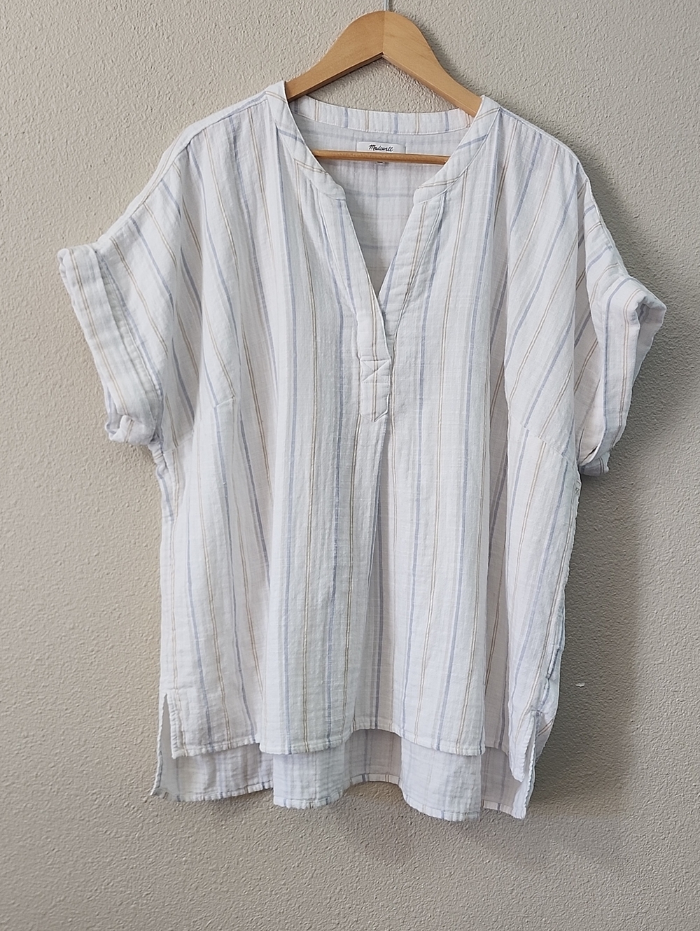 Madewell Lakeline Popover 100% Cotton Shirt in Schulner Stripe